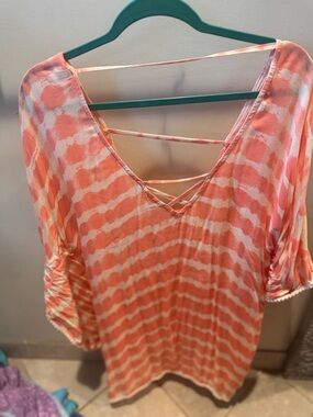 Women's Coral Tie-Dye Swim Coverup with Strappy Back